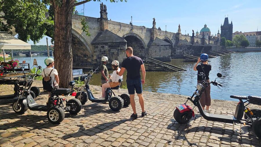 Heart of Prague tour on Tricycle electric scooter - Charles Bridge views without the full foot crossing