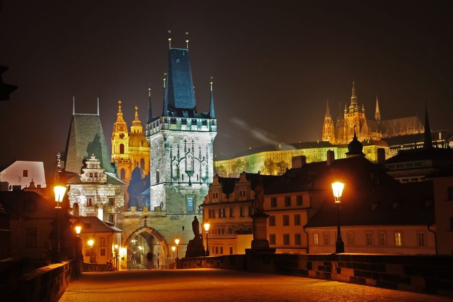 Panoramic Views of Prague Evening Walking Tour - The Old Town Bridge Tower finish