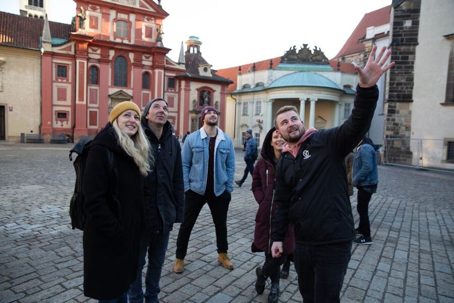 Prague: Castle Grounds & Highlights Walking Tour small-group - St. George Basilica and the surrounding courtyards
