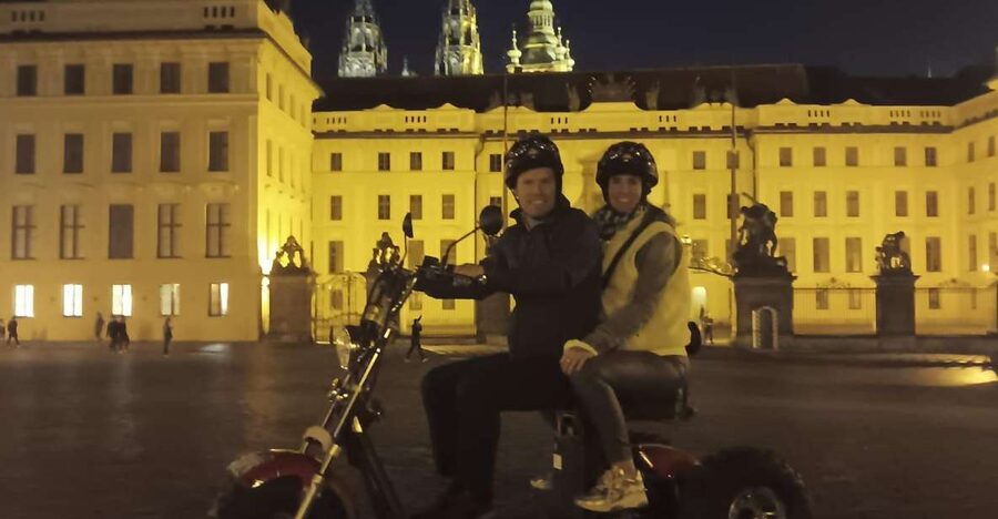 Prague City sightseeing in Night Trike Tour - Lennon Wall and the Charles Bridge view