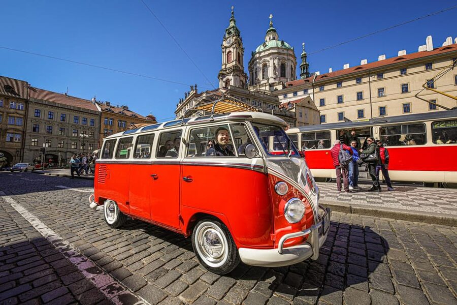 Prague: Private Sightseeing Tour in original VW Samba bus - Cruising through Prague with the roof open