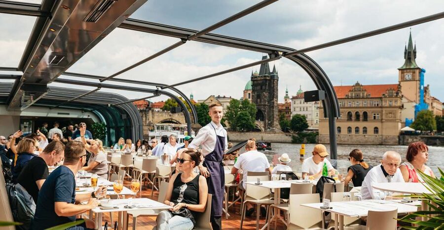Prague: Vltava River Lunch Cruise in an Open-Top Glass Boat - Open top in summer, glass roof in winter
